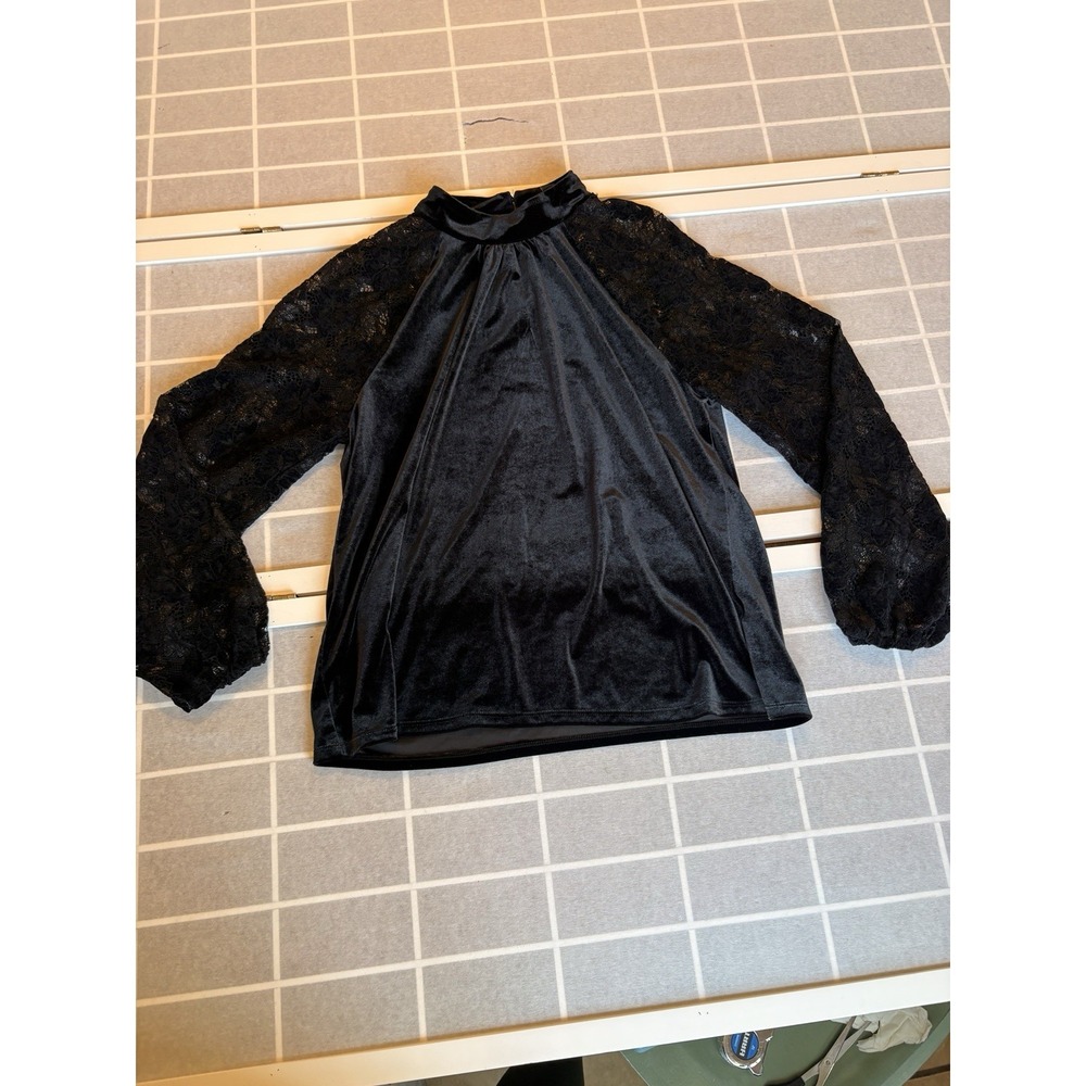 Cable & Gauge Womens‎ Sz L Black Velvet Lace Regency Whimsygoth Victorian Top